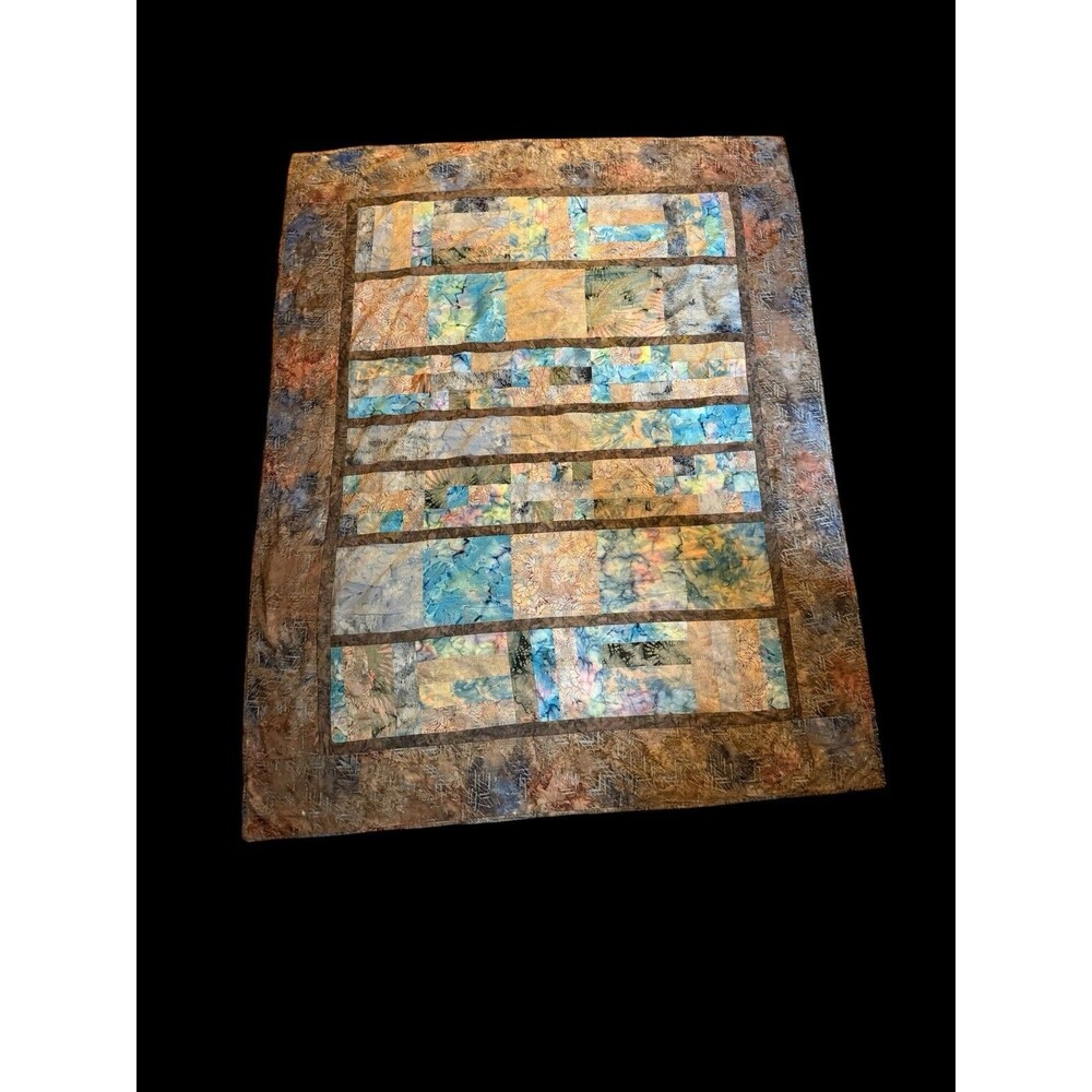 Handmade Batik Quilt Throw 54x68 Rail Fence Earth Toned Fabrics With Repairs